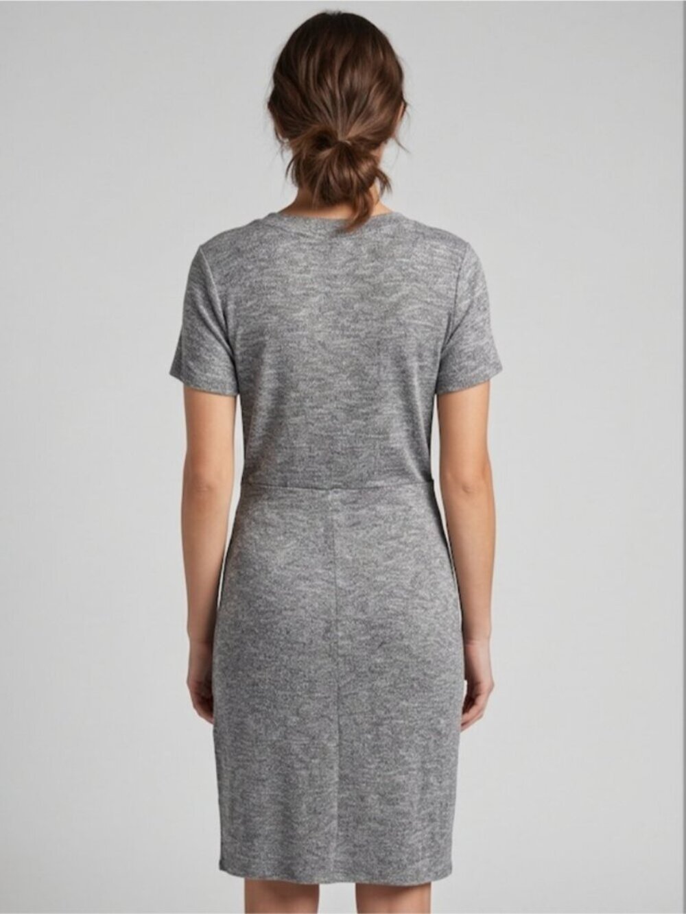 Lucky Brand Ruched Front Tie T-Shirt Dress | Casual Soft Stretch Knit Grey - Picture 4 of 7